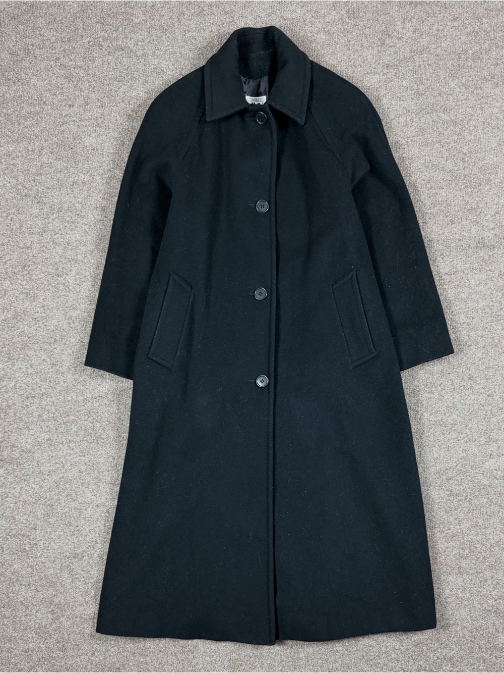 Vintage Jones New York Black Wool Long Overcoat Women’s M Raglan Sleeve Coat 90s